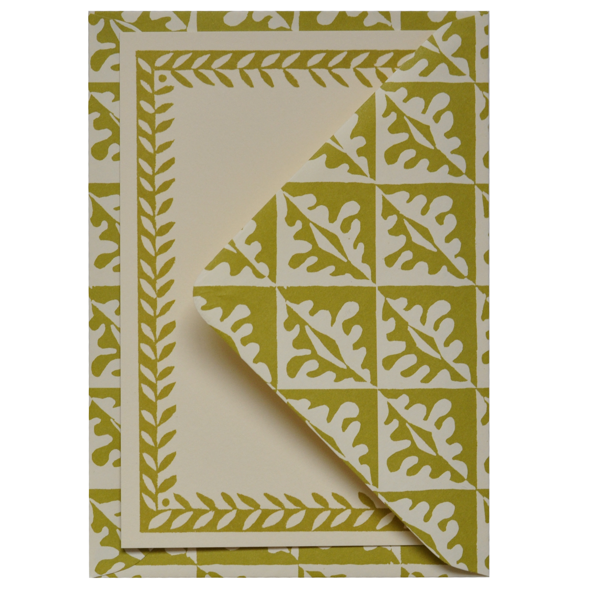 Set of Notecards and Envelopes Oak Leaves Sap Green