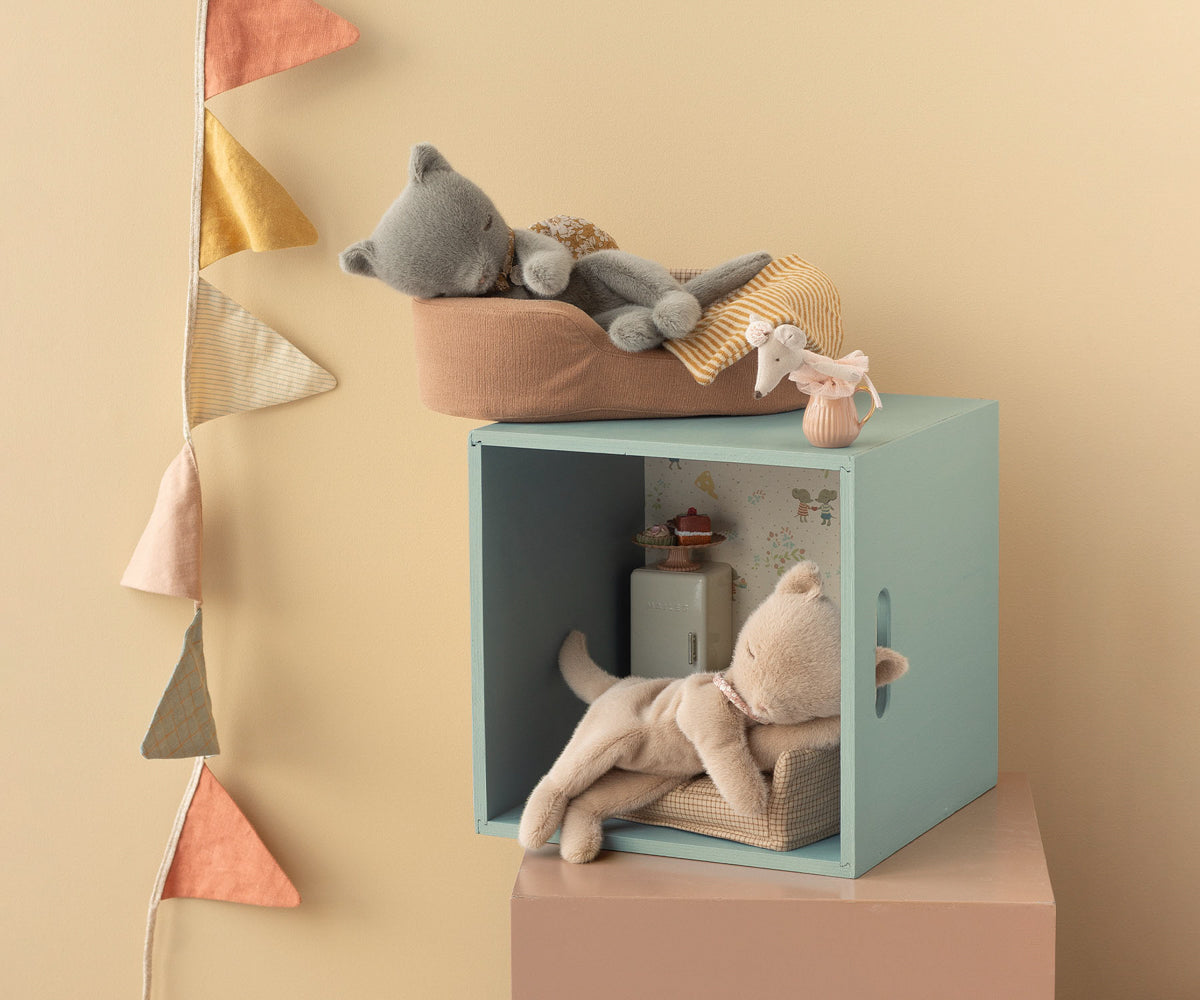 Sleeping Kitten Plush, Small - Grey