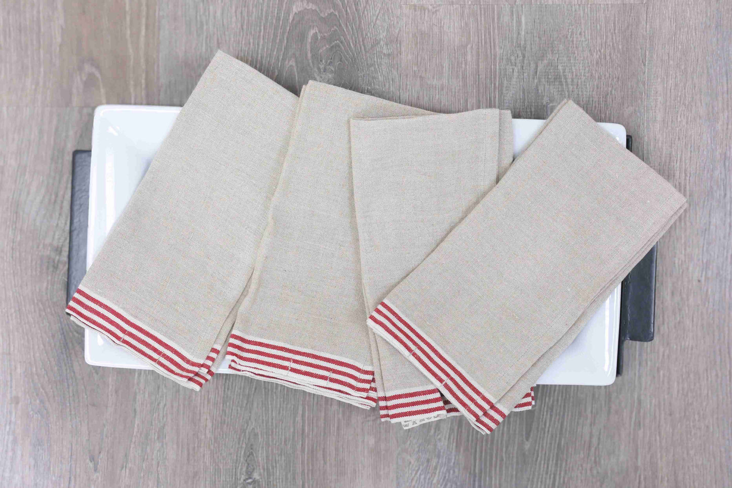 Alsace Natural & Red Napkins 20x20 - Set of 4