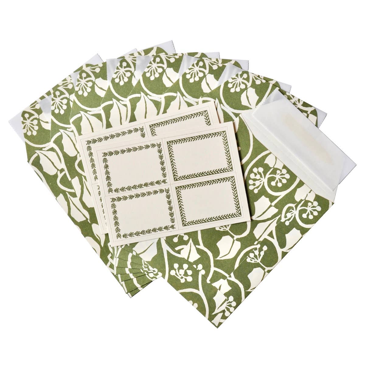 A Packet of Eight Seed Envelopes in Small Ivy Stripe Sage Green with Matching Labels