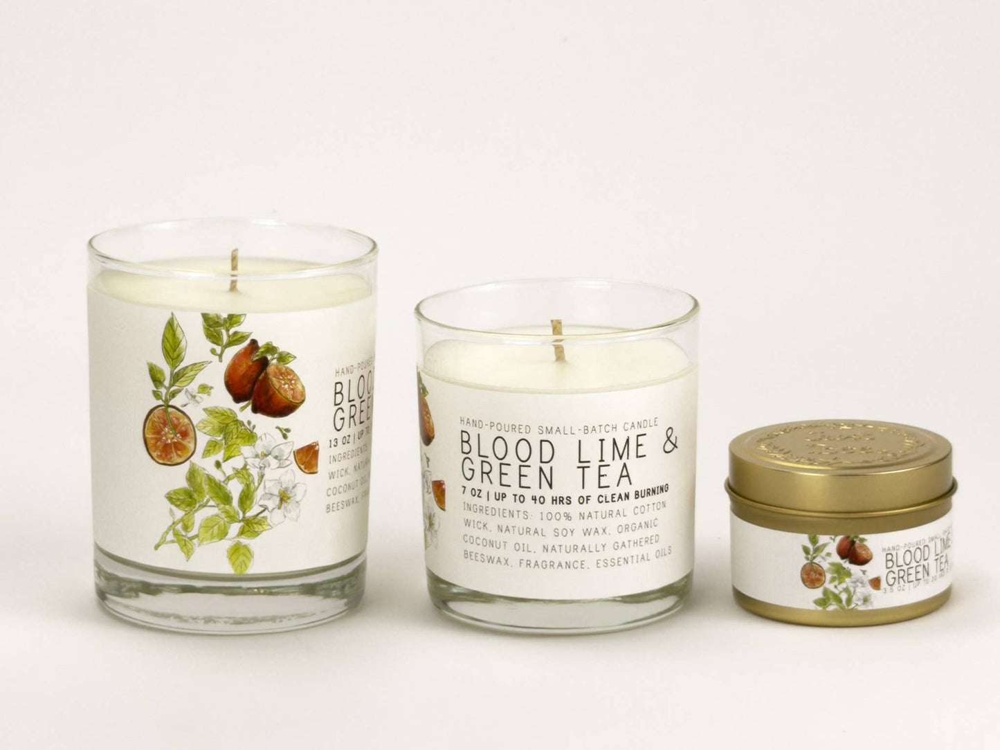 Blood Lime & Green Tea - Large Glass - Just Bee Candle: Large Glass (up to 70 hrs of clean burning)