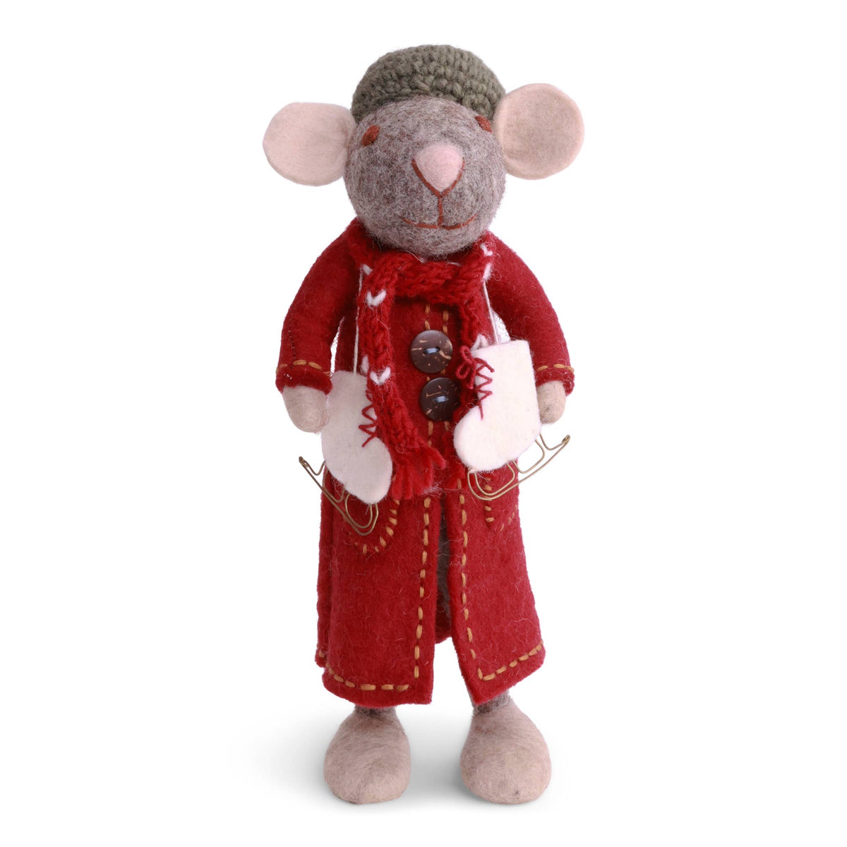 Medium Grey Girly Mouse w/Coat & Ice Skates