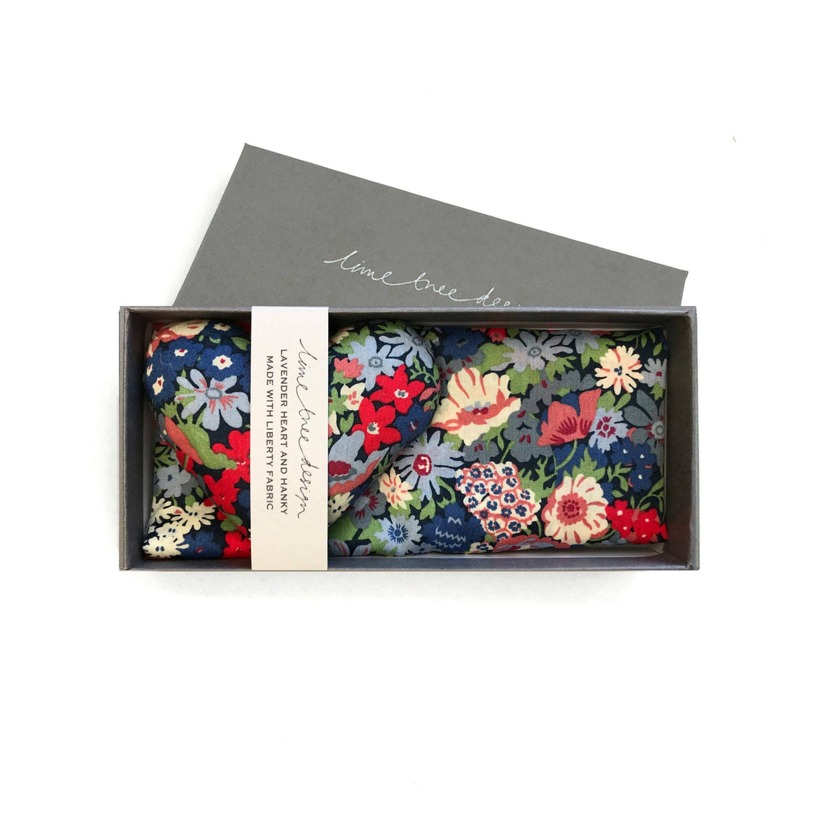 Box of 1 Cotton Lavender Heart & 1 Liberty Cotton Hanky - Thorpe Blue/Red
