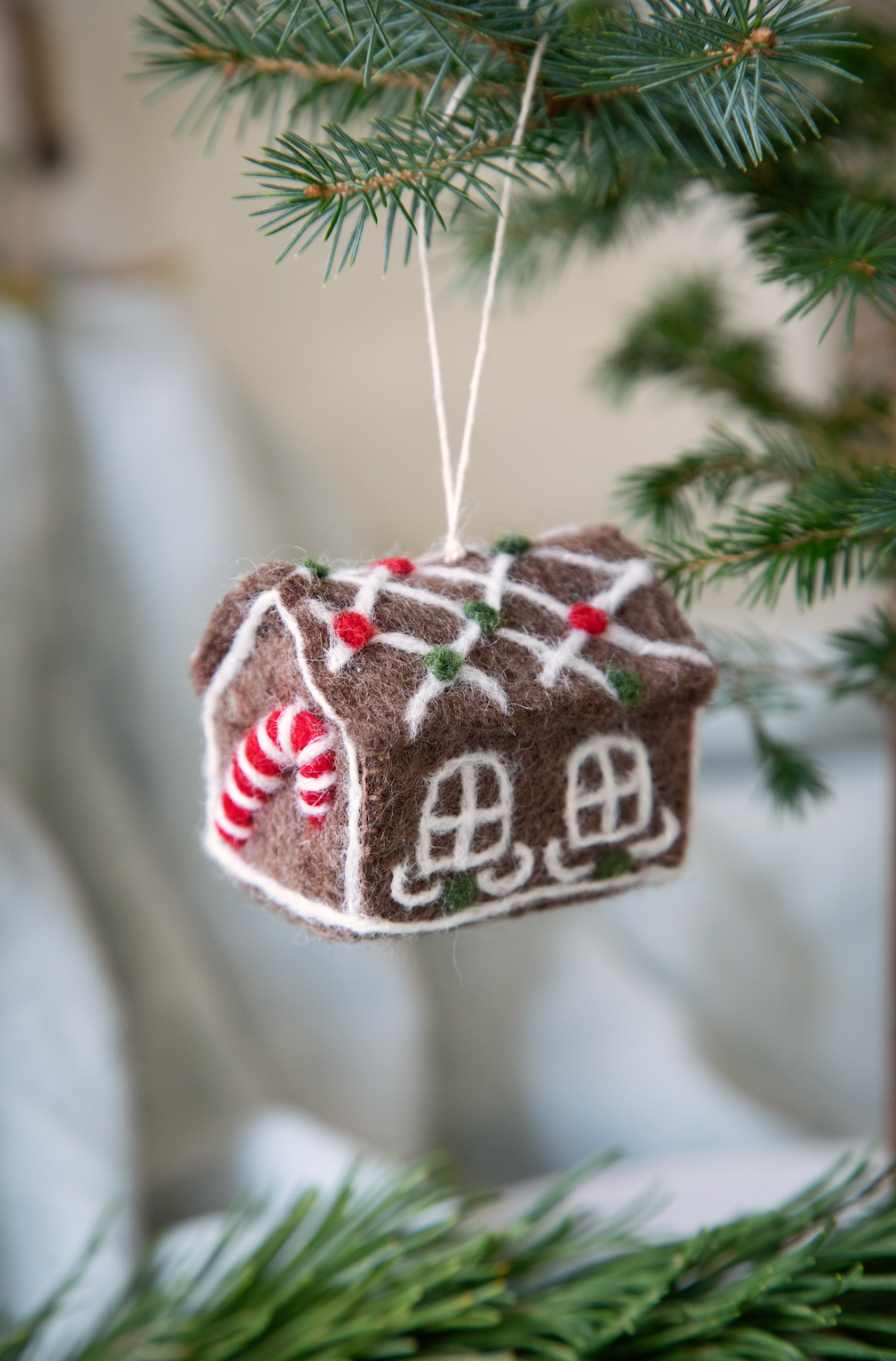 Big Gingerbread House w/ Candy Cane - Ornament