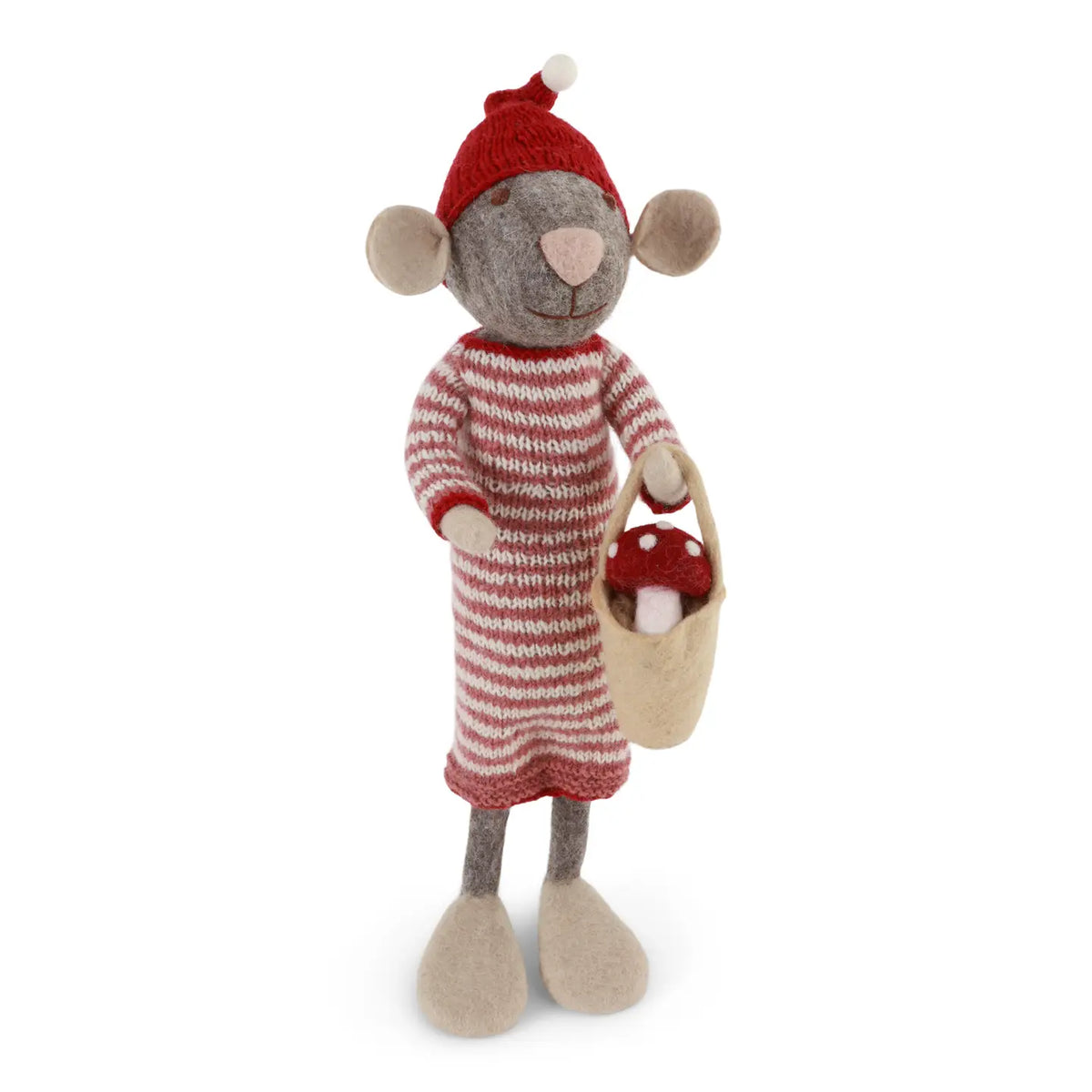 X-Large Grey Girly Mouse in Dress w/Mushroom in Bucket