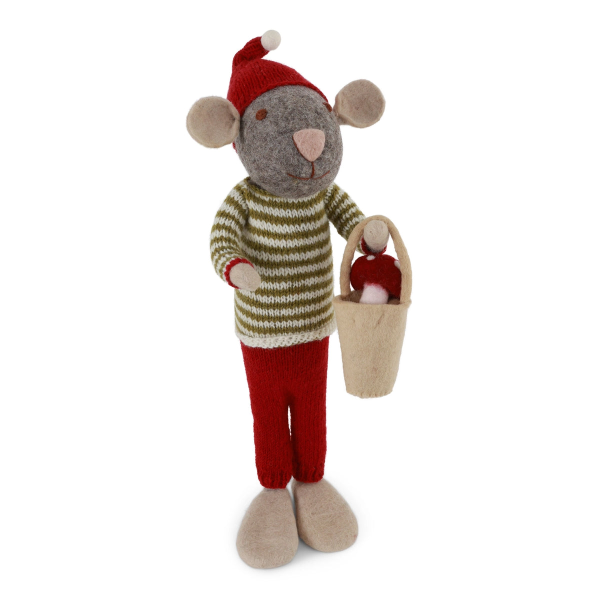 X-Large Grey Boy Mouse w/Mushroom in Bucket