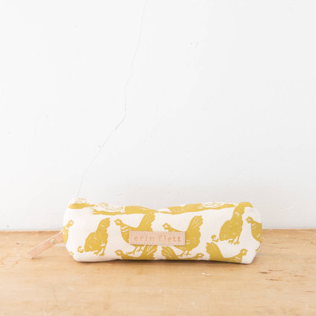 Hen House Pencil Bag: Navy | Orange Zip / Cotton Barkcloth / Flat
