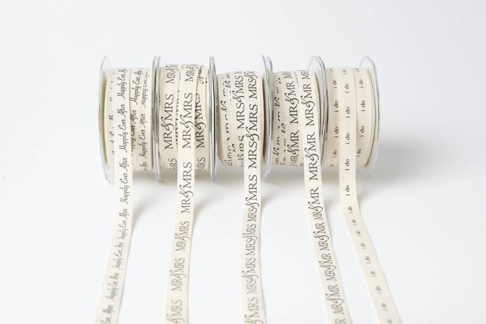 1/2" "Mr. & Mrs." Wedding Print 100% Cotton Ribbon