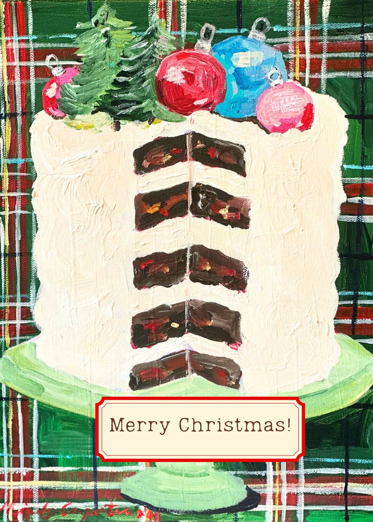 Merry Christmas Tartan Cake Greeting Card