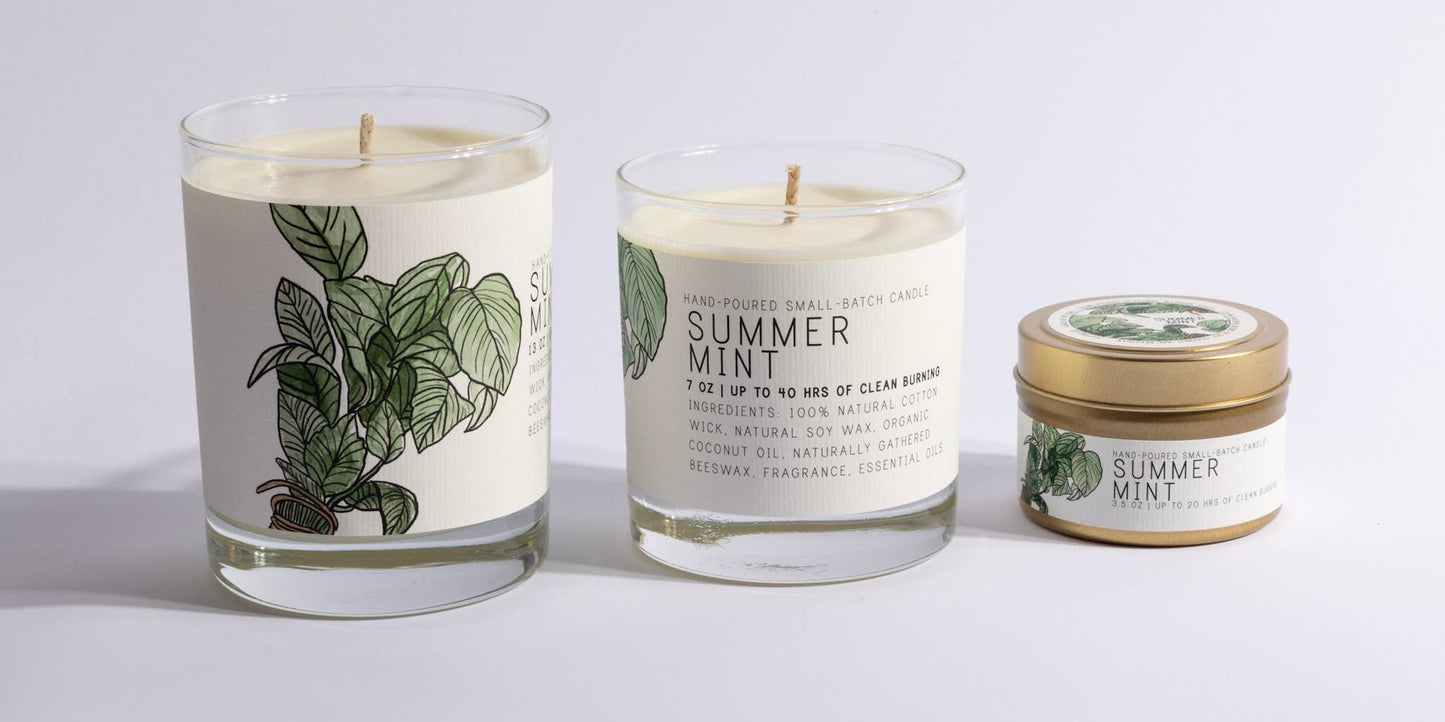 Summer Mint - Large Glass - Just Bee Candle: Large Glass (up to 70 hrs of clean burning)