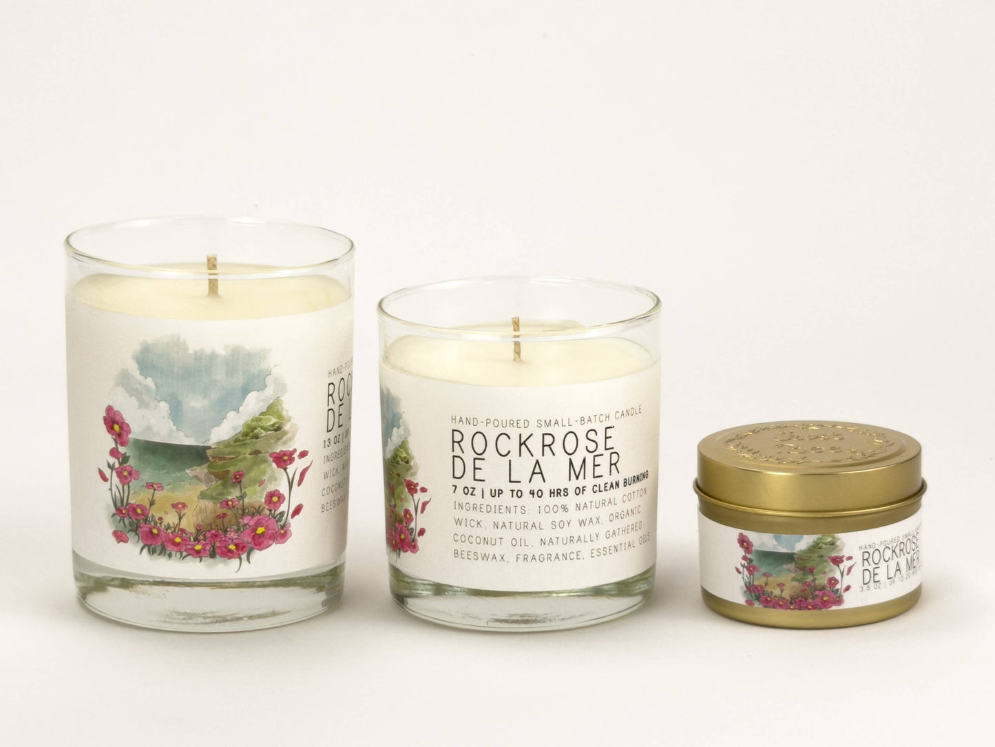 Rockrose de la Mer - Large Glass - Just Bee Candle : Large Glass (up to 70 hrs of clean burning)