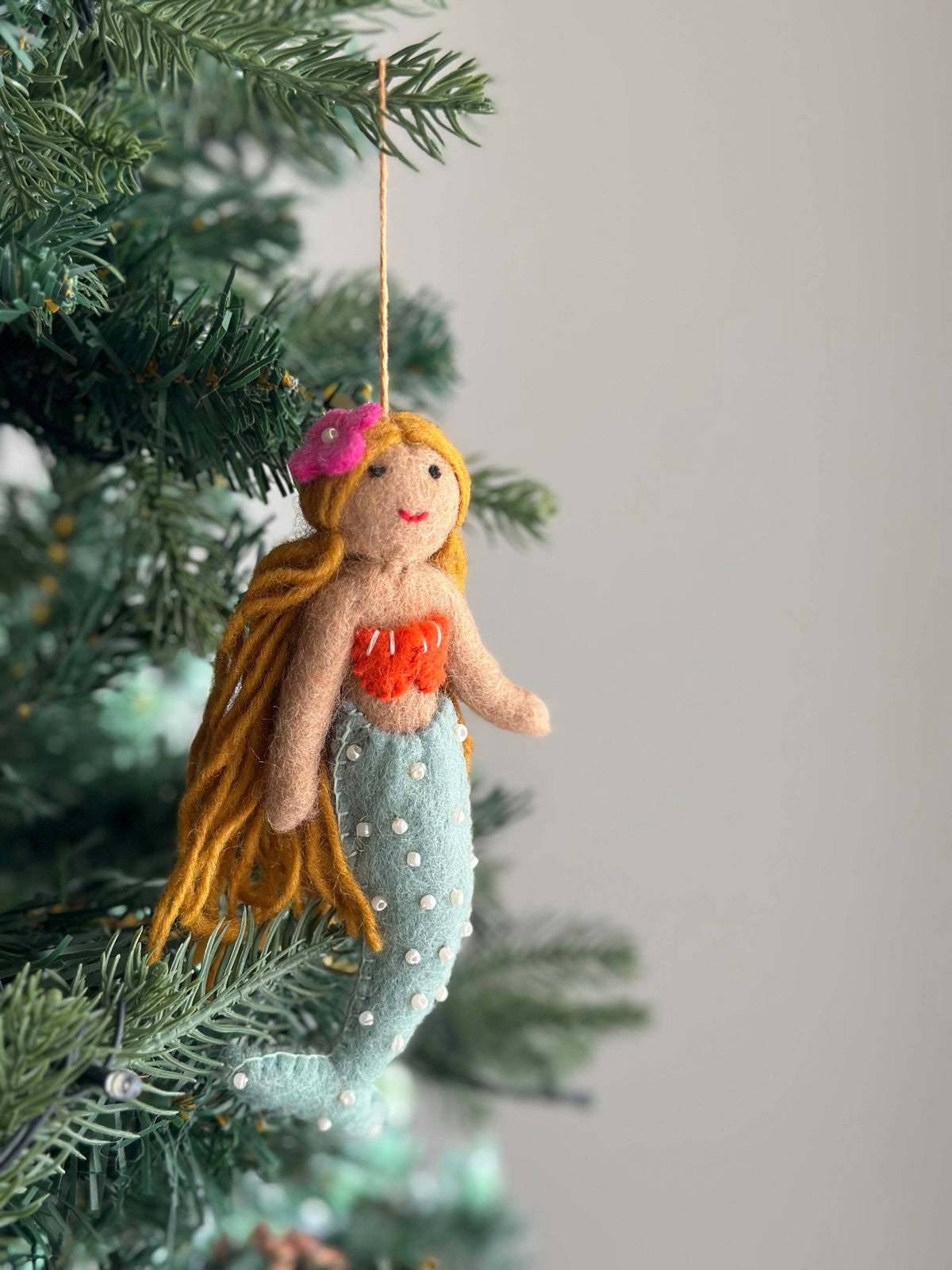Felt Blond Mermaid Ornament: Blue