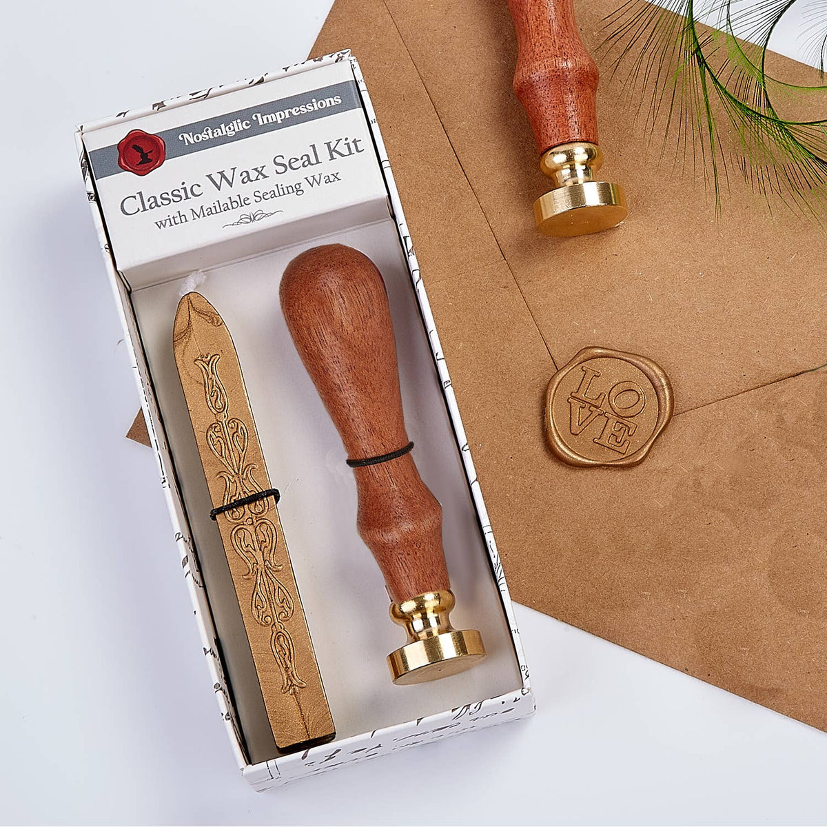 Rosewood Handle Wax Seal Stamp Kit with Sealing Wax