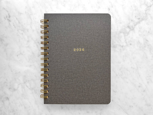 12-Month Planner, Charcoal Bookcloth: Jan-Dec 2026