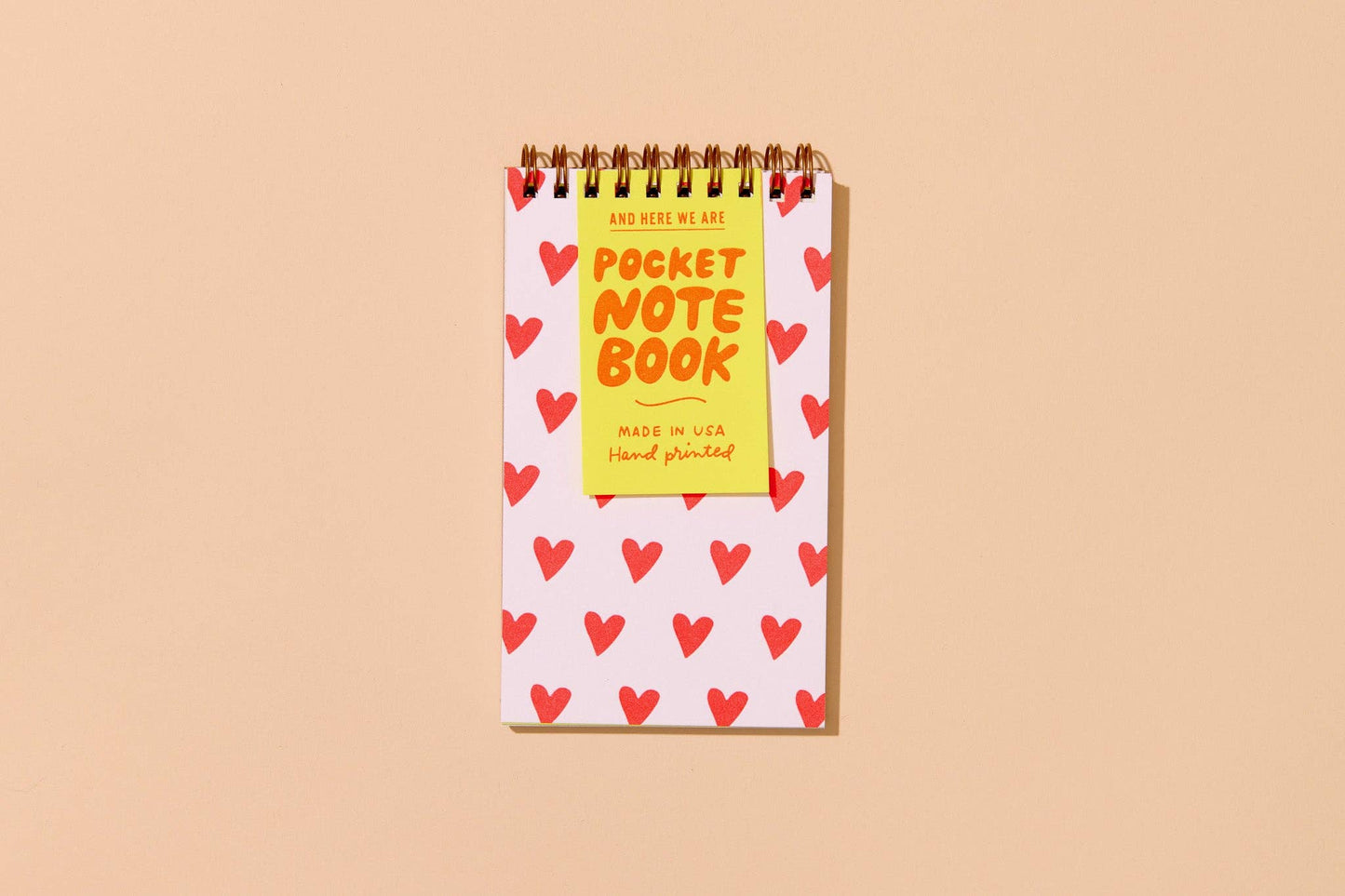 Small Sweet Letterpress Spiral Notebook—Red Hearts Pattern