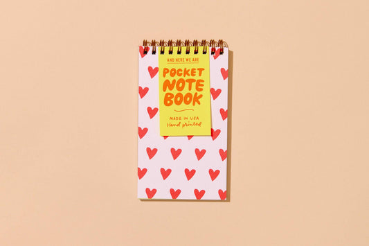 Small Sweet Letterpress Spiral Notebook—Red Hearts Pattern