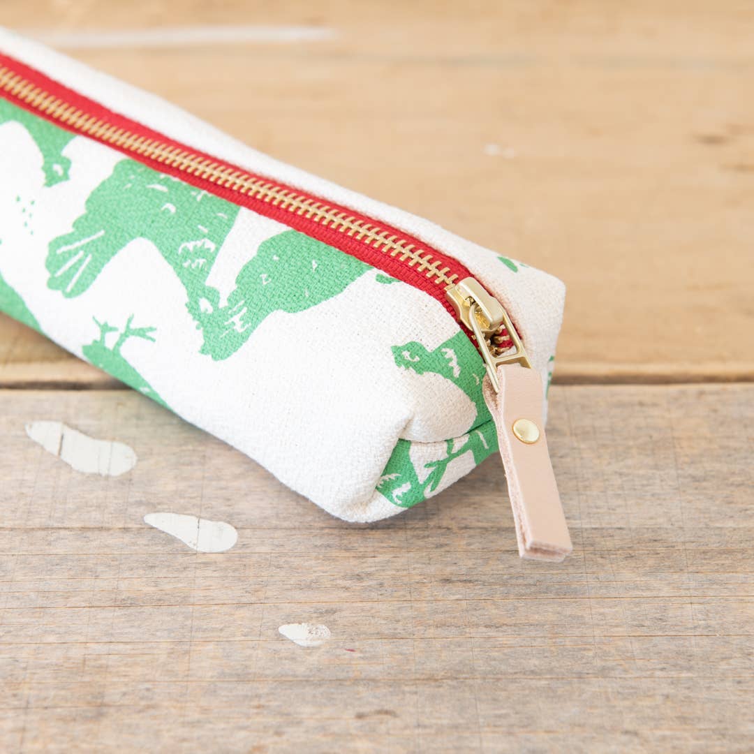 Hen House Pencil Bag: Navy | Orange Zip / Cotton Barkcloth / Flat