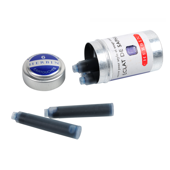 Herbin Fountain Pen Ink Cartridges - Tin of 6: Bleu Myosotis (Forget Me Not)