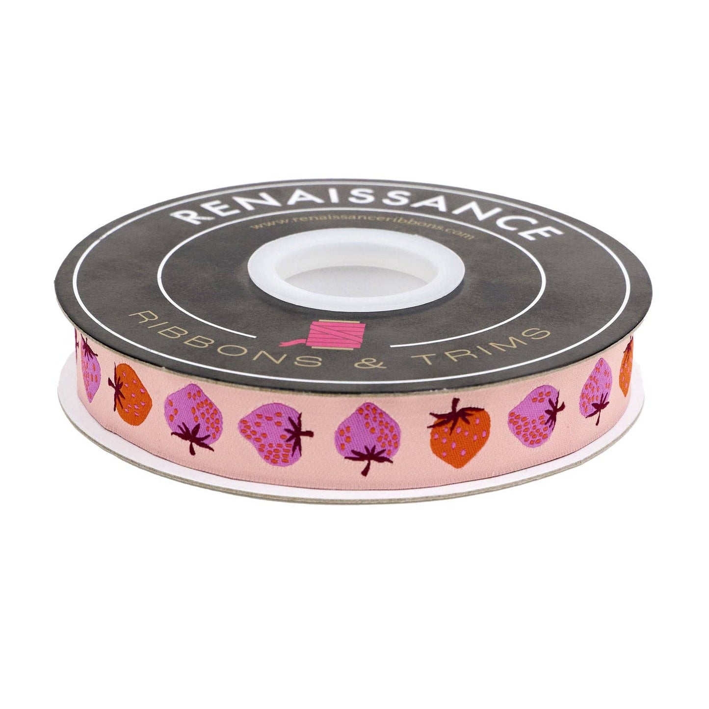 Strawberry - Strawberry in Peach Cream - 7/8" width - by Kimberly Kight - 5 Yard Spool