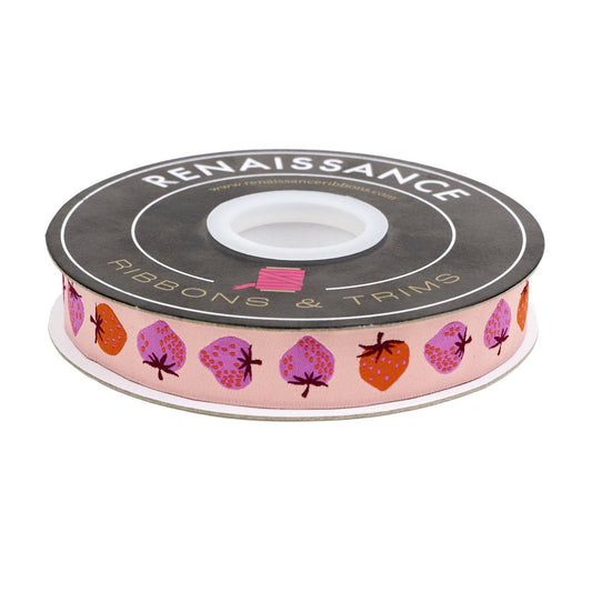 Strawberry - Strawberry in Peach Cream - 7/8" width - by Kimberly Kight - 5 Yard Spool