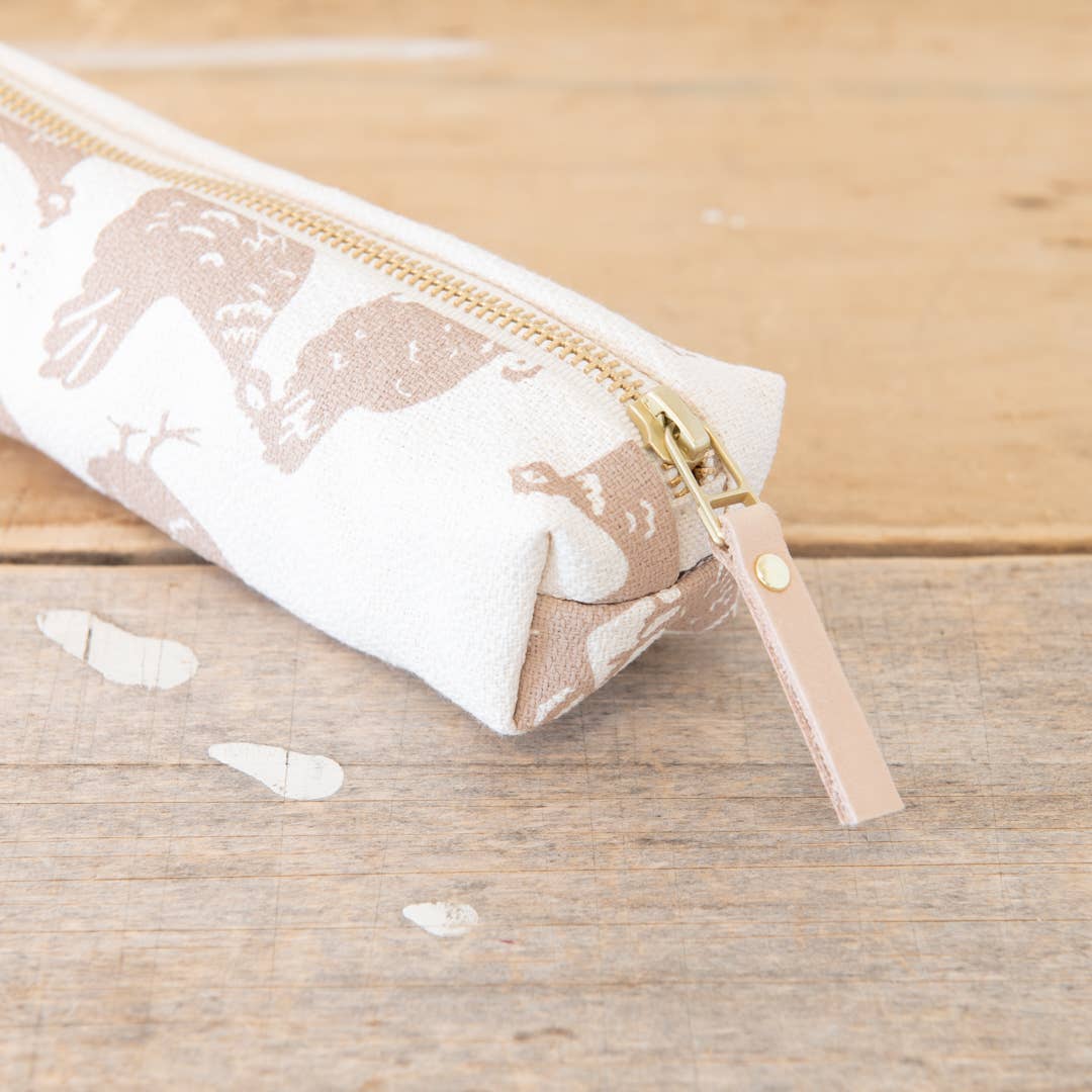 Hen House Pencil Bag: Navy | Orange Zip / Cotton Barkcloth / Flat