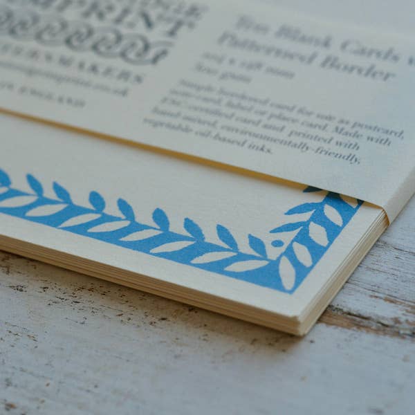 10 Postcards with Patterned Border in Bright Blue
