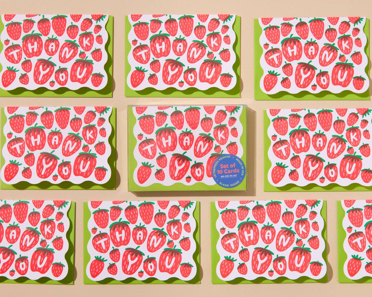 Colorful Letterpress Strawberry Thank You Notecards - Boxed Set of 10