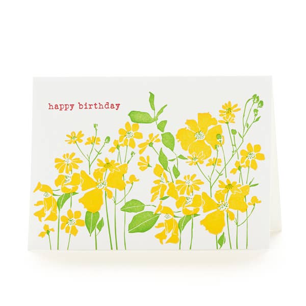 Yellow Flowers Happy Birthday Notecard