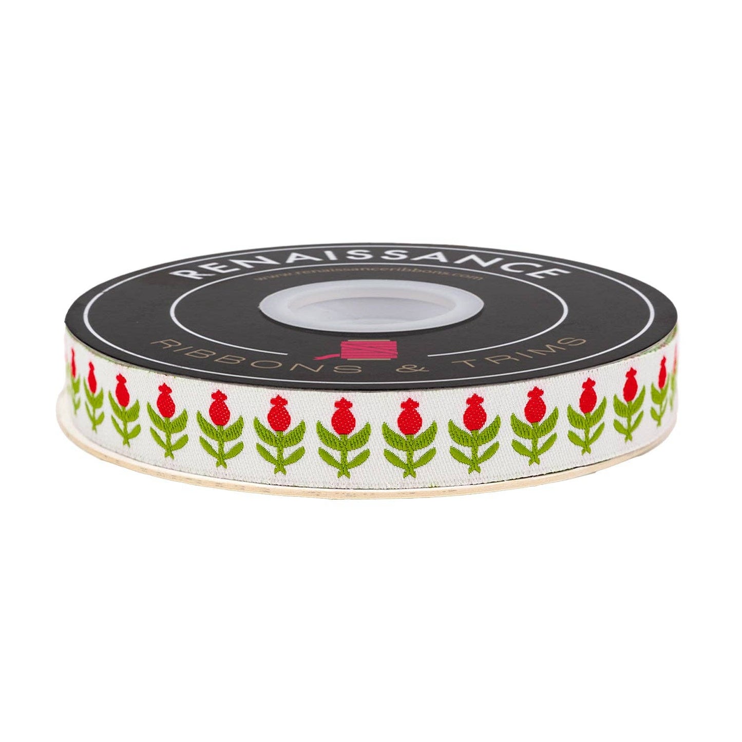 Buon Natale - Pomegranates in Ivory - 5/8" - by Joanna Figueroa - 5 Yard Spool