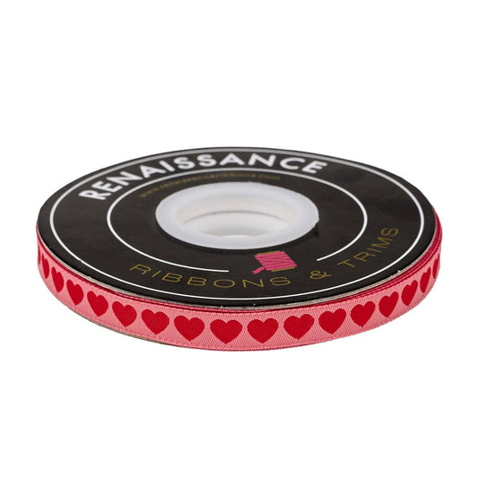 Funny Valentine - Tiny Hearts in Pink and Red - 3/8" width - by Lizzy House - 5 Yard Spool