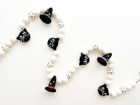 Black Cats & Witches Hats Felt Ball Garland