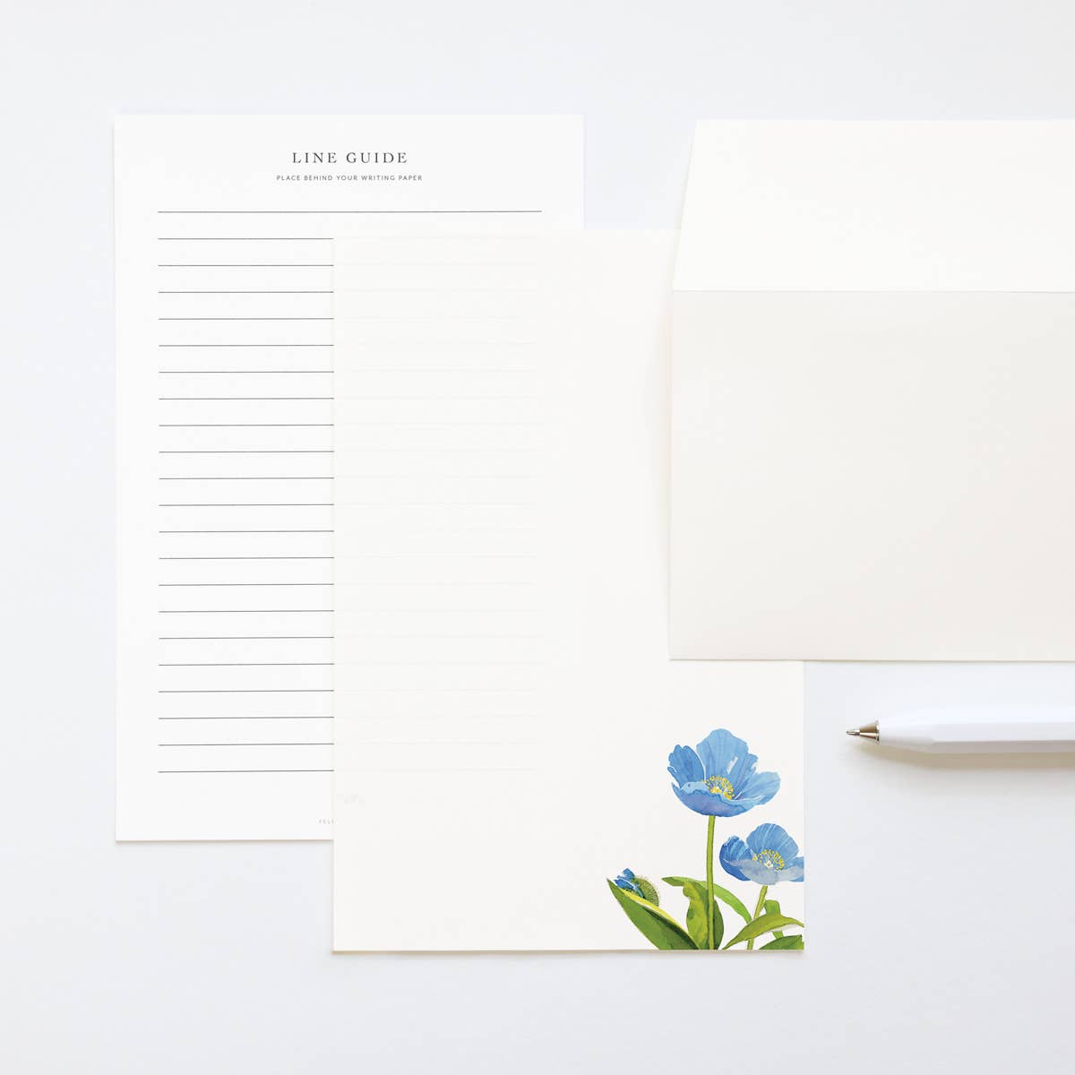 Blue Poppies - Letter Writing Paper - Blue Flowers