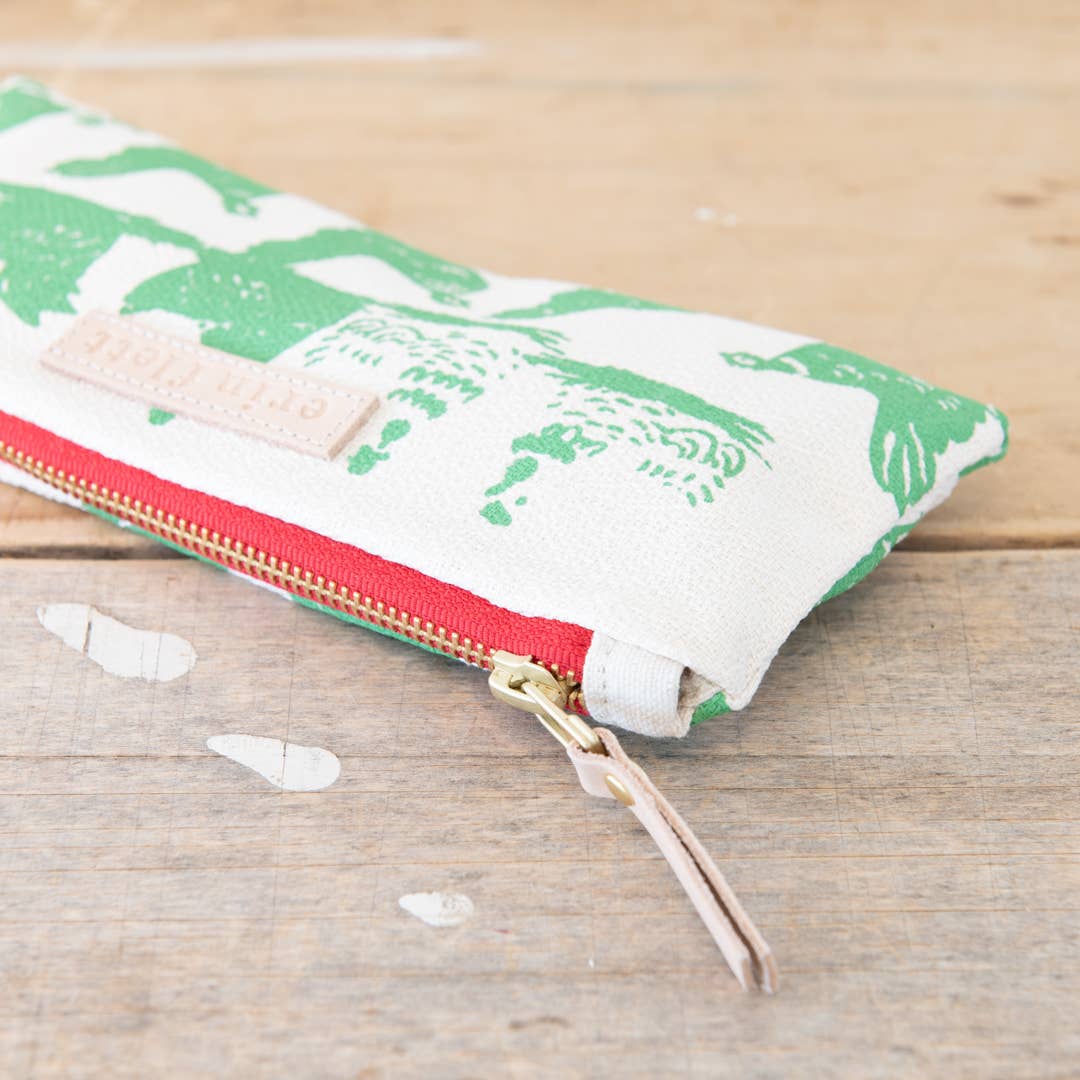 Hen House Pencil Bag: Navy | Orange Zip / Cotton Barkcloth / Flat