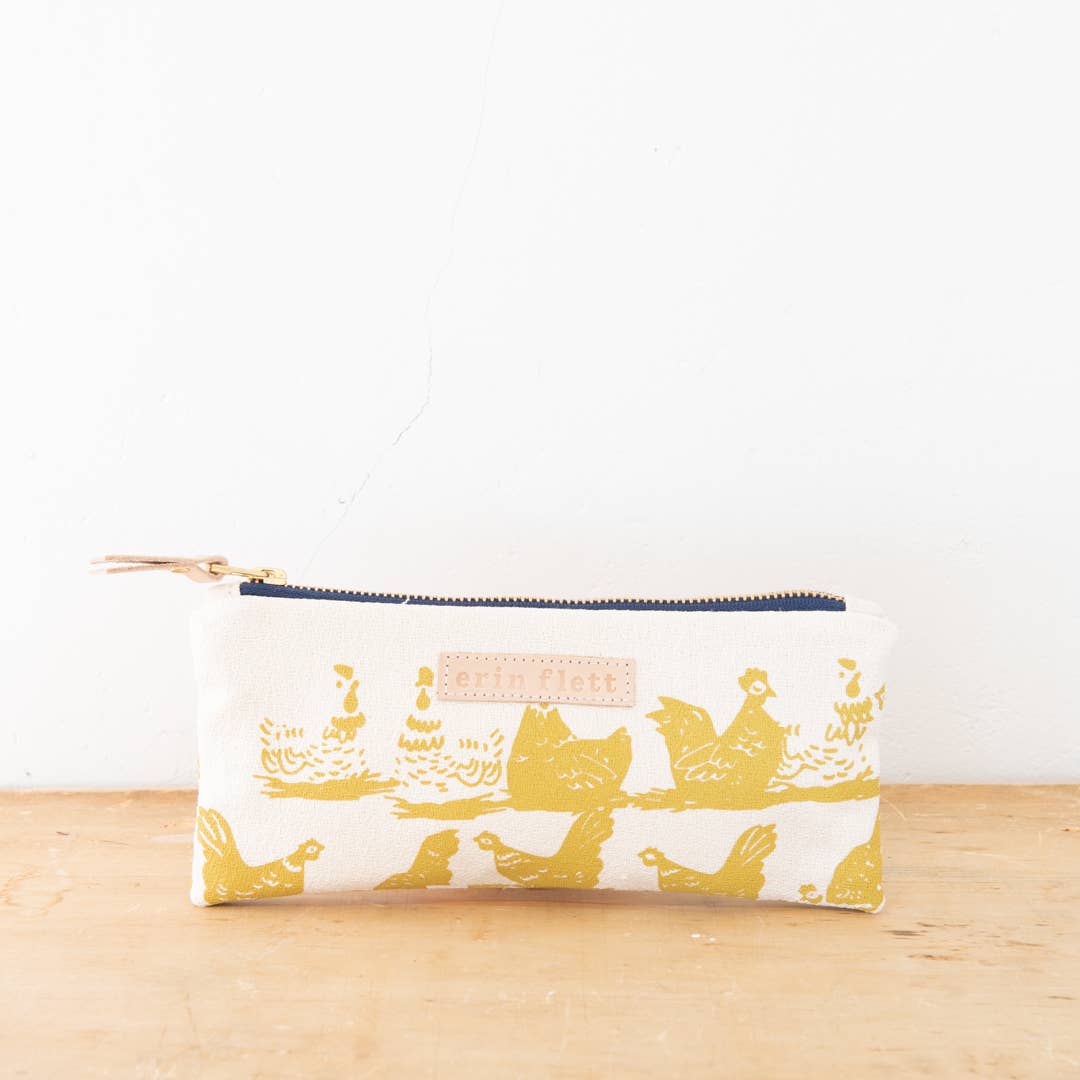 Hen House Pencil Bag: Navy | Orange Zip / Cotton Barkcloth / Flat