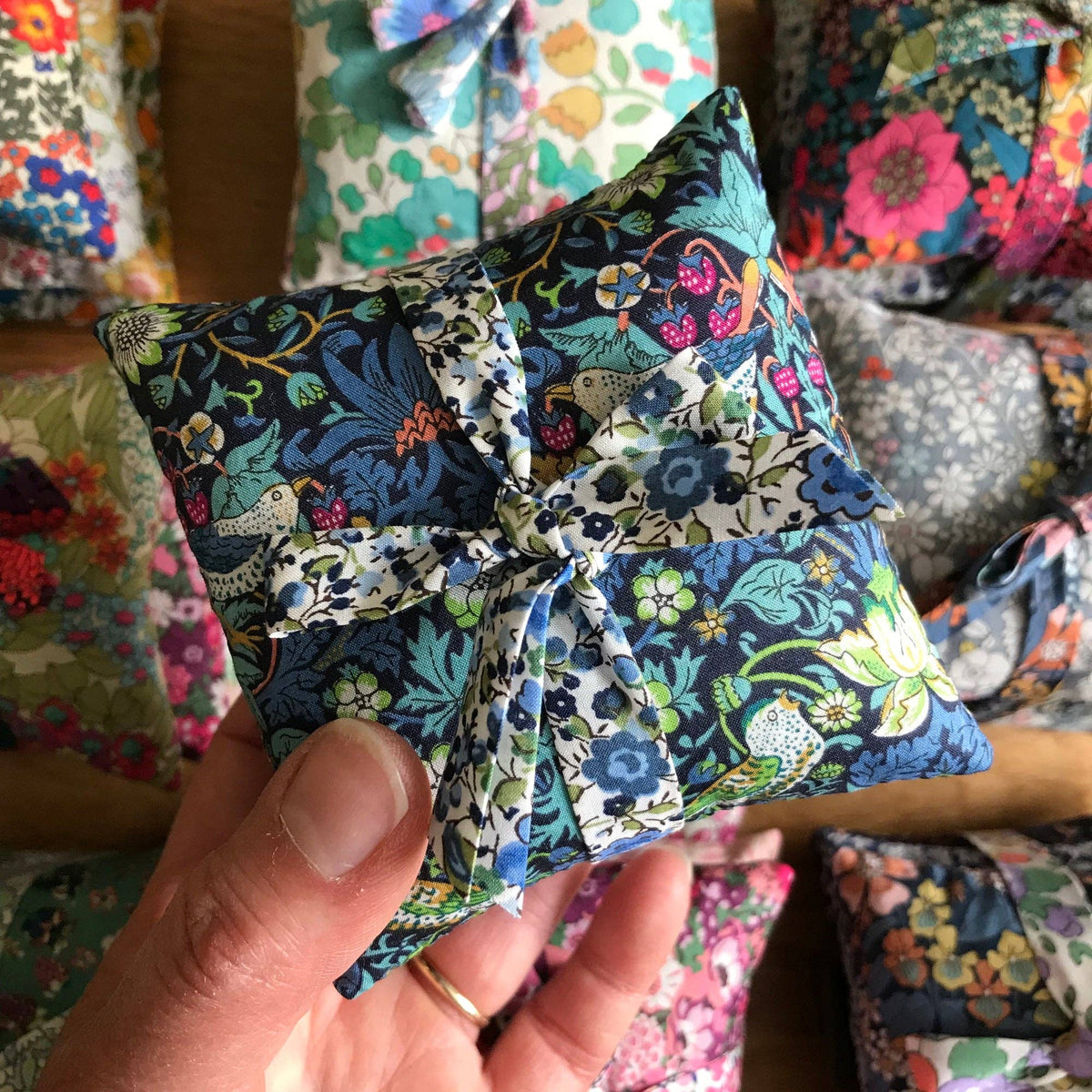 Stack of 3 Square Liberty Cotton Lavender Sachets - Green