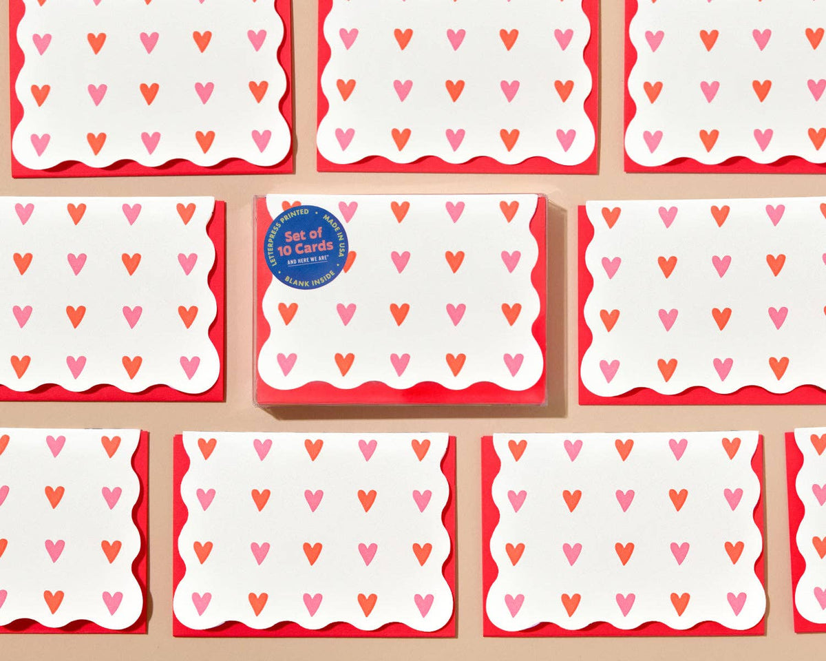 Letterpress Heart Pattern Notecards— Boxed Set of 10