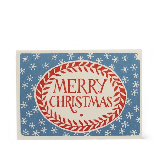 Pack of Ten Cards Merry Christmas Red and Blue