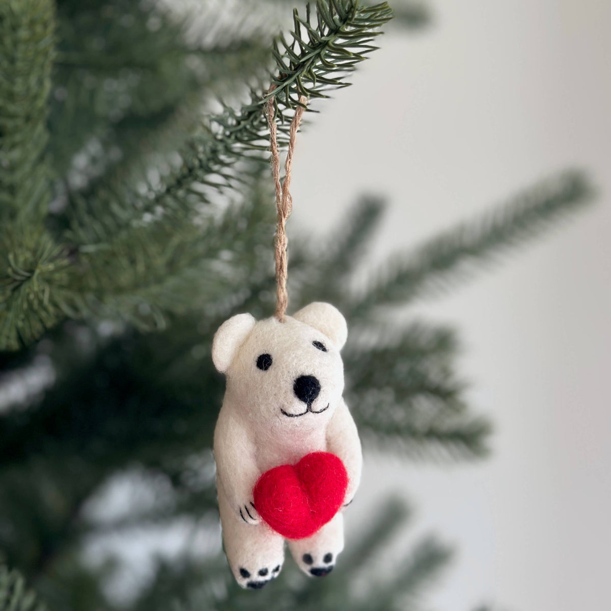 Felt Ornament - Mini Polar Bear Holding Heart