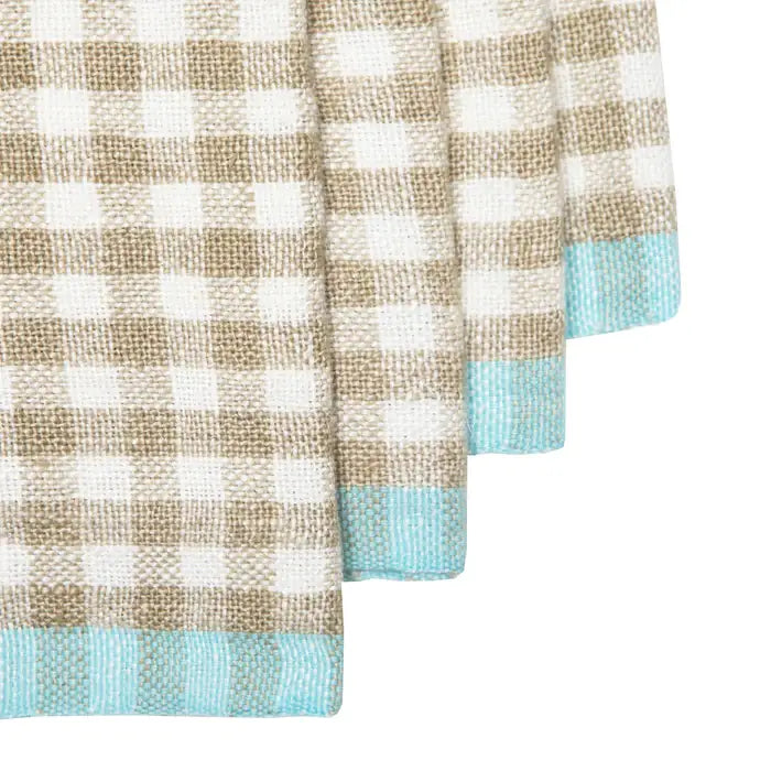 Two-Tone Gingham Natural/Aqua Tea Towels - Natural/Aqua