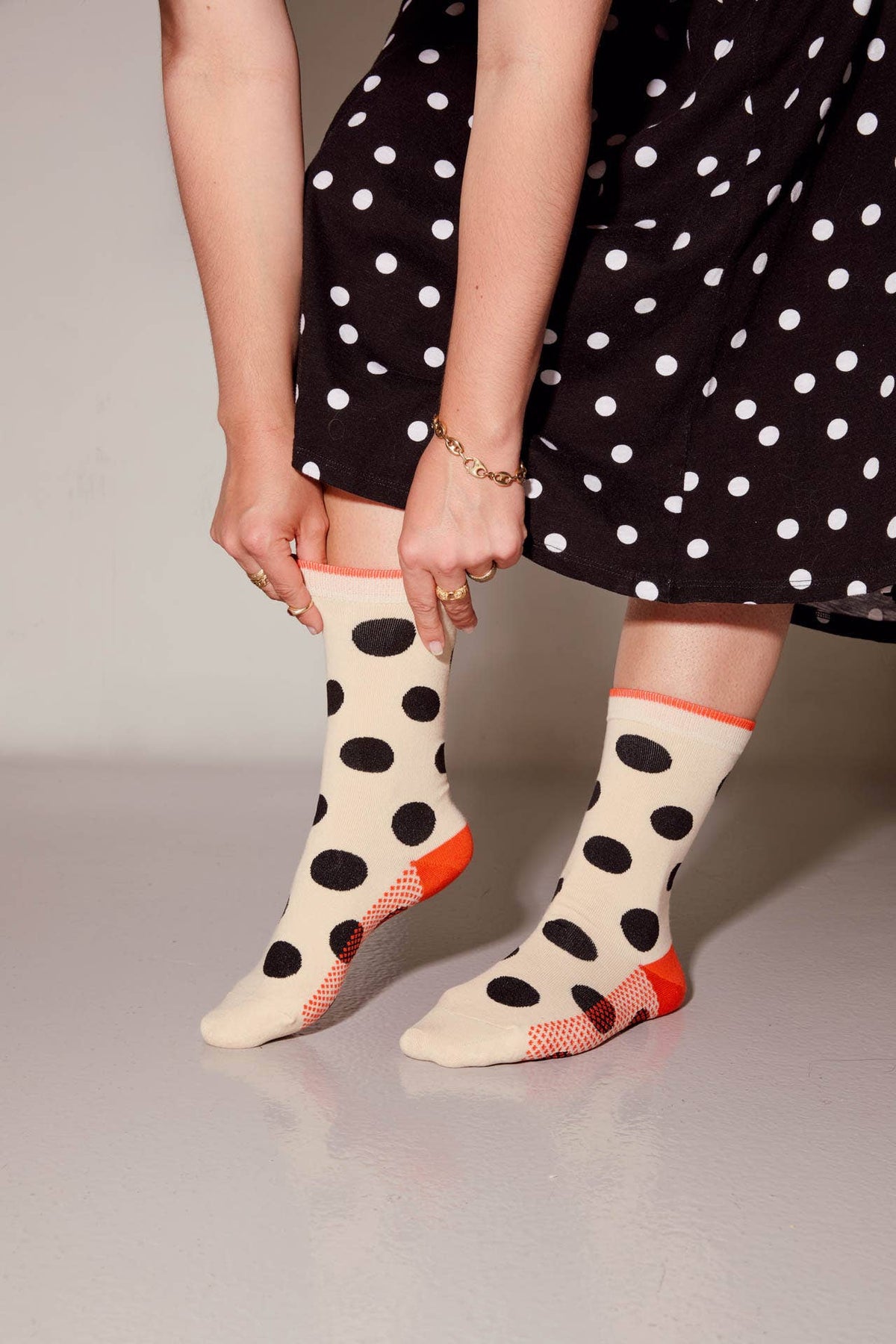Panhandle Classic Dot Crew Socks — Cream: Small (Women's 4 - 10)