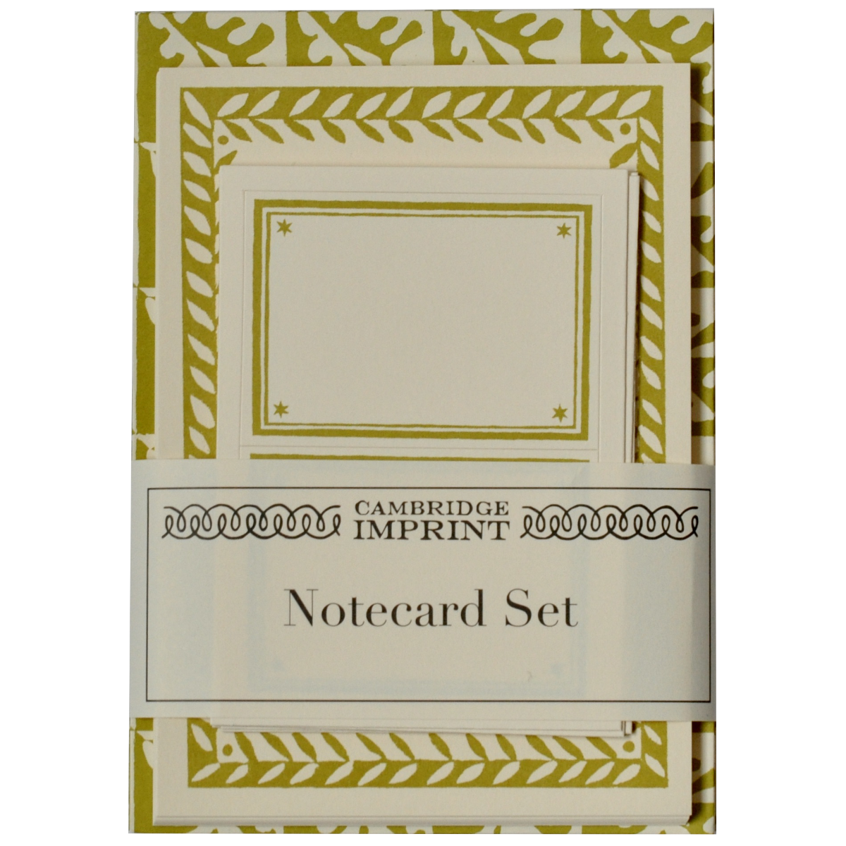 Set of Notecards and Envelopes Oak Leaves Sap Green