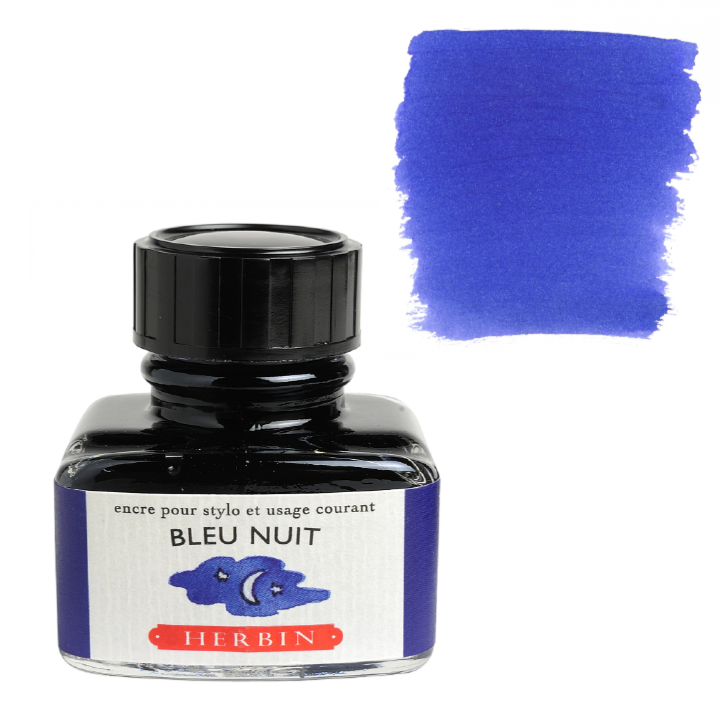 Herbin Fountain Pen Ink 30ml Bottle -35 Colors: Bleu des Profondeurs (Deep Sea Blue)