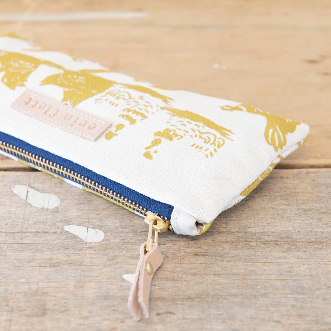 Hen House Pencil Bag: Navy | Orange Zip / Cotton Barkcloth / Flat