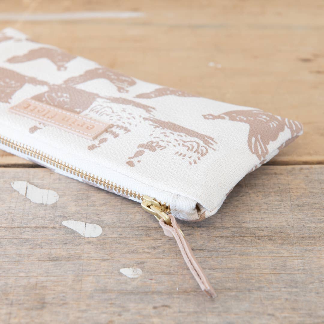 Hen House Pencil Bag: Navy | Orange Zip / Cotton Barkcloth / Flat
