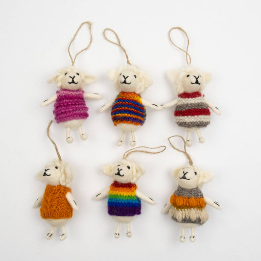 Sheep with Knit Sweater Ornament (assorted colors)