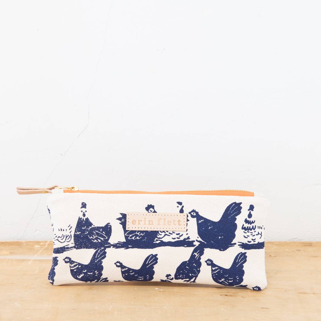 Hen House Pencil Bag: Navy | Orange Zip / Cotton Barkcloth / Flat