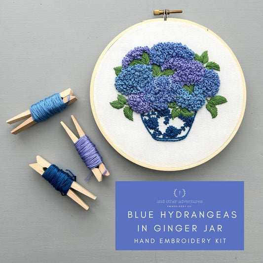 Blue Hydrangeas in Ginger Jar Hand Embroidery Kit