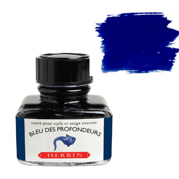 Herbin Fountain Pen Ink 30ml Bottle -35 Colors: Bleu des Profondeurs (Deep Sea Blue)