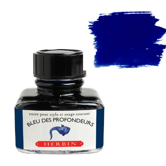 Herbin Fountain Pen Ink 30ml Bottle -35 Colors: Bleu des Profondeurs (Deep Sea Blue)