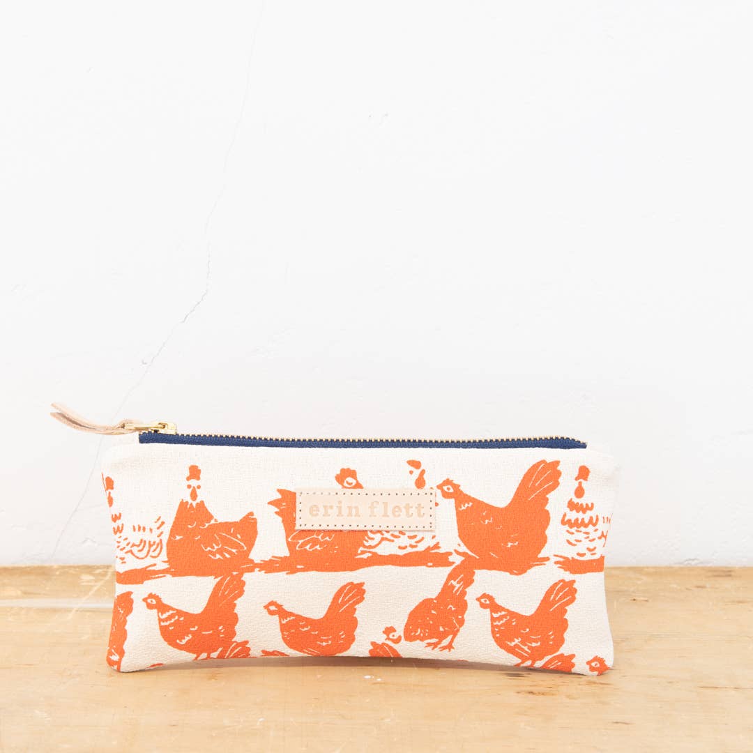 Hen House Pencil Bag: Navy | Orange Zip / Cotton Barkcloth / Flat